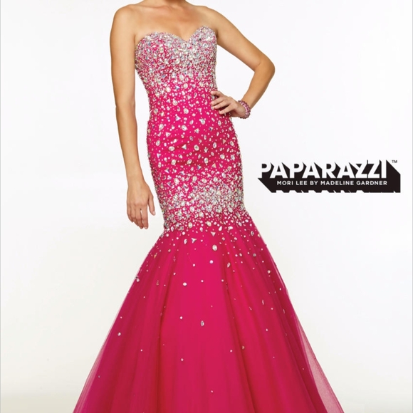 Mori Lee Pink Embellished Strapless Mermaid Dress - Picture 1 of 15